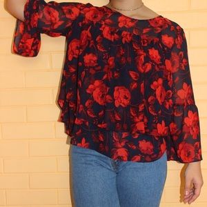 A New Day Red and Navy Floral Blouse